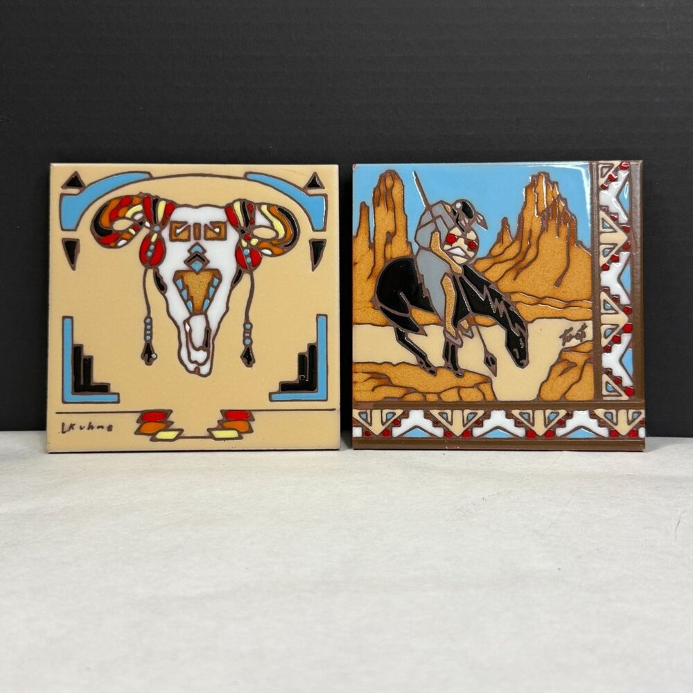 Vintage Earthtones Southwest Tile Trivets Lot of 2
